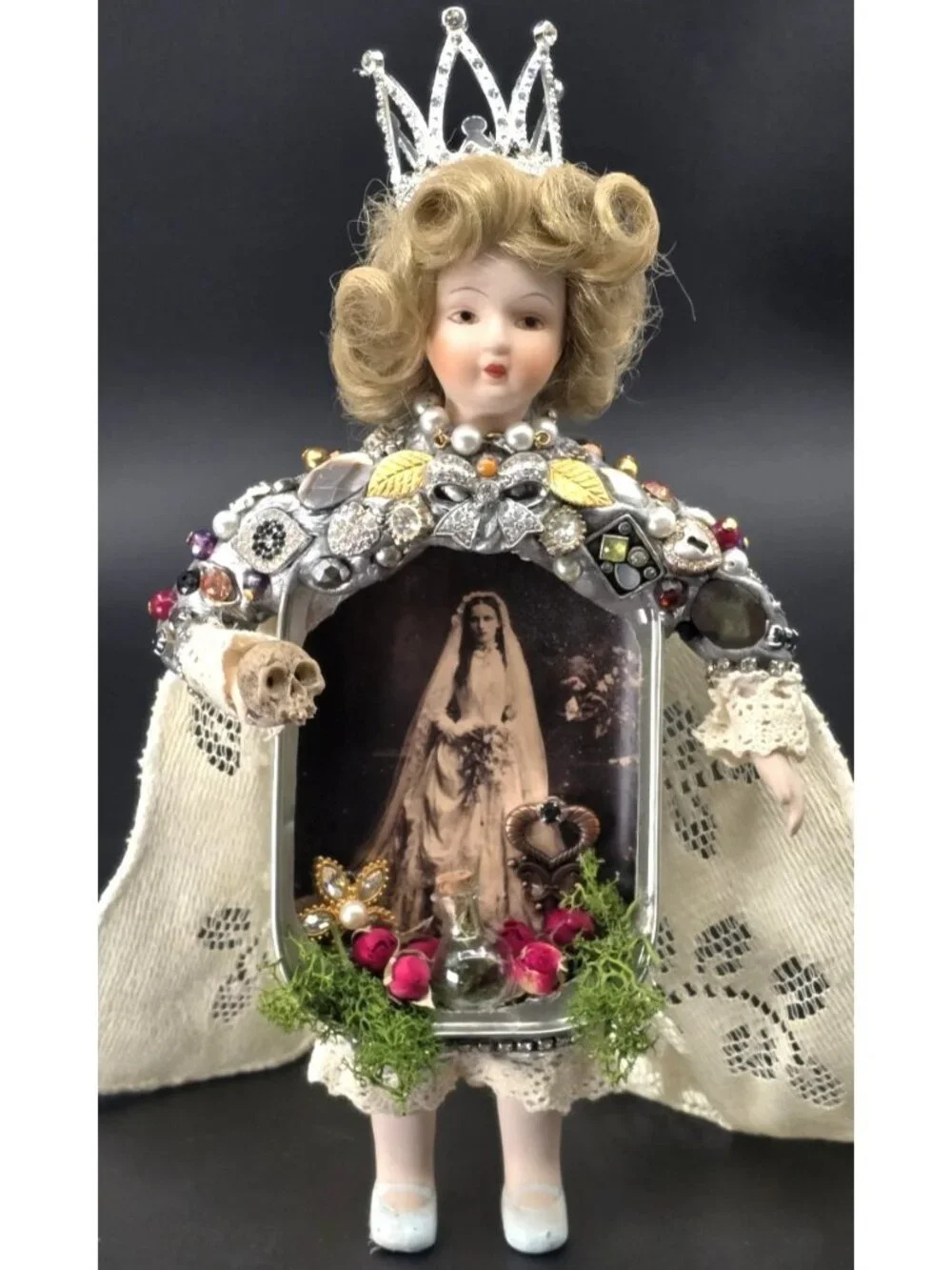 OOAK Victorian Mourning Bride Art Doll Mixed Media Assemblage Gothic Decor 10